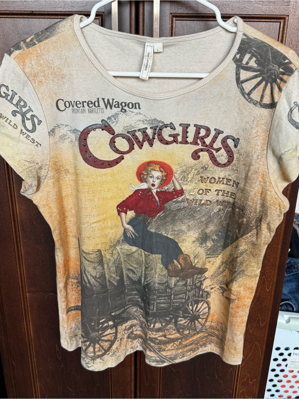 Susan Lawrence Vintage Y2K Cowgirl Graphic Tee Western Studded Shirt USA L